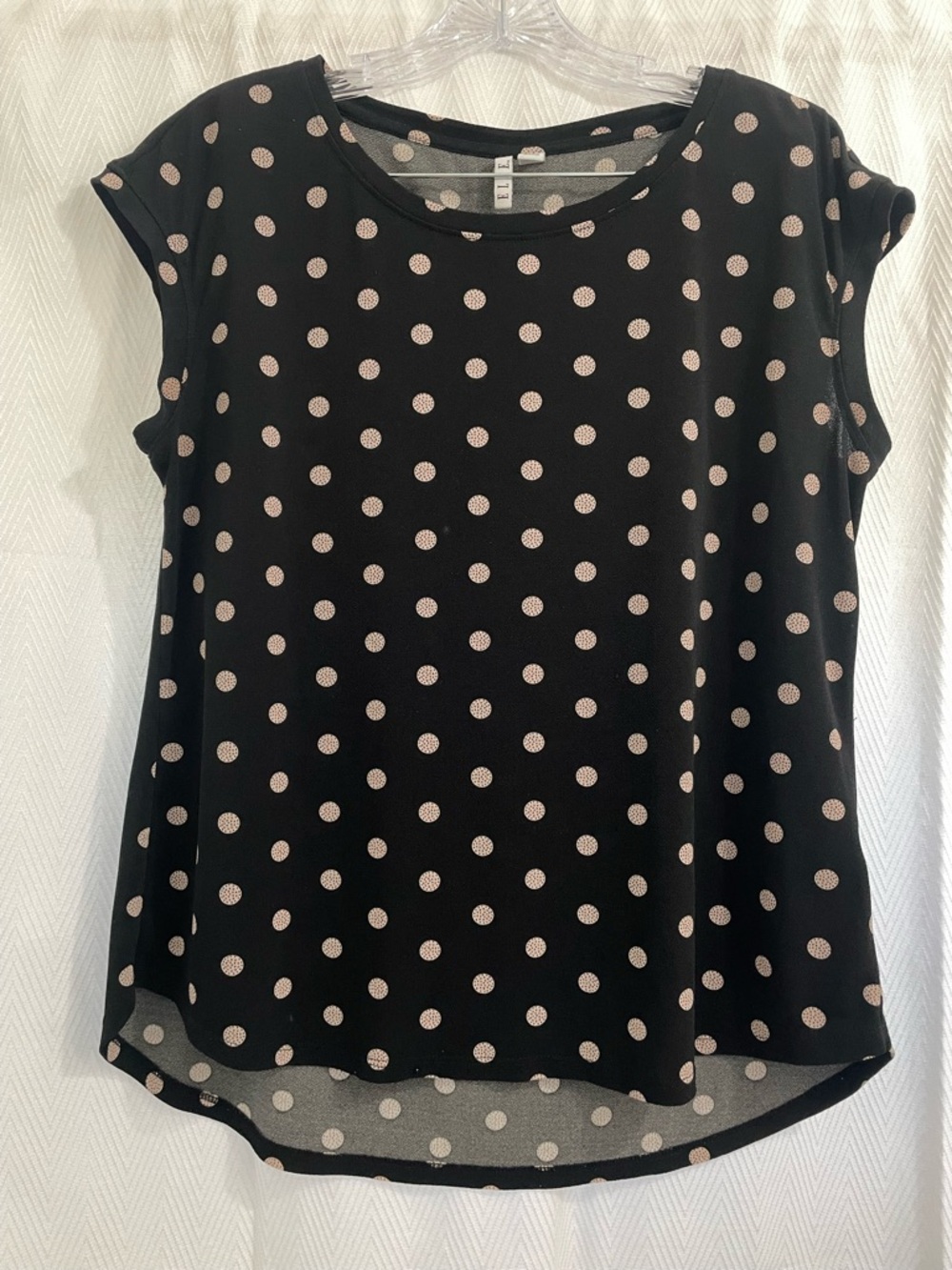 Elle Black Short Sleeve Top with Pink Polka Dots